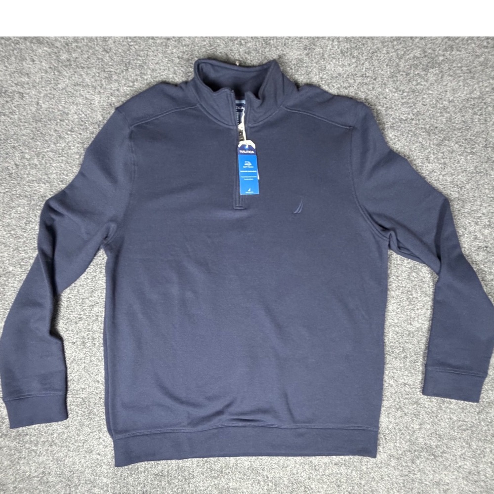 Nautica Mens Soft Touch Quarter-Zip Pullover Navy XXL Pique Fleece Sweater‎ NWT